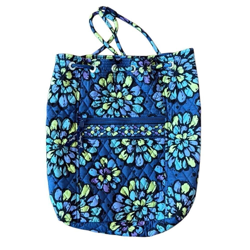 Vera Bradley blue green floral quilted backpack